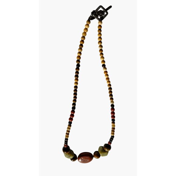 Earth Tone Necklace Toggle Clasp Natural Stone Beads Rustic Elegance 17 inch - Picture 3 of 6